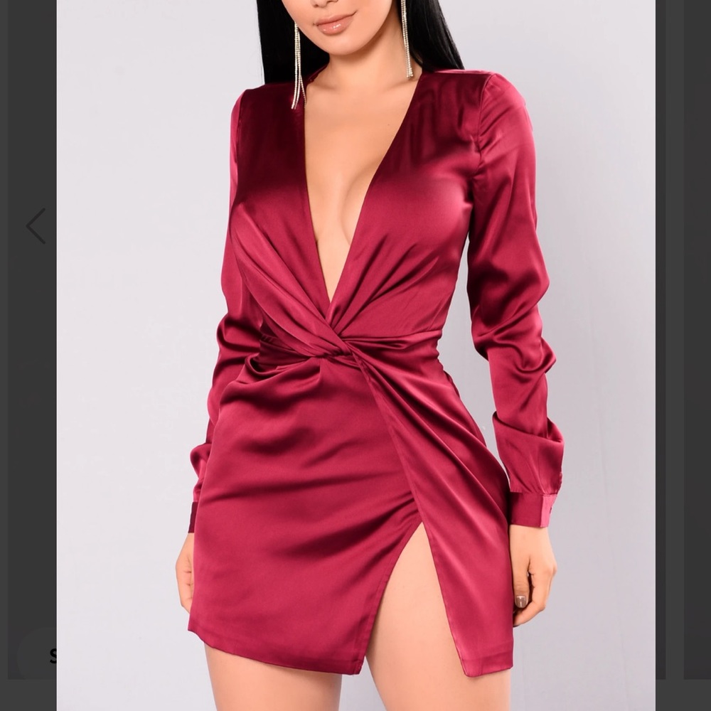 Fashion Nova Burgundy Silk Dress